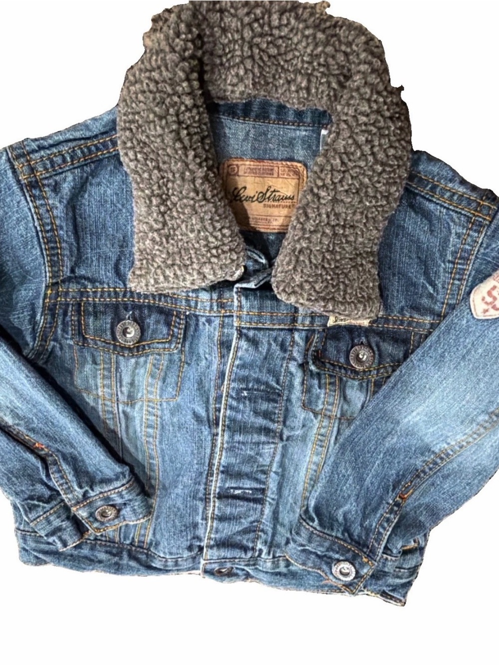 Levi's Blue Denim Kids Jacket with Gray Sherpa Collar